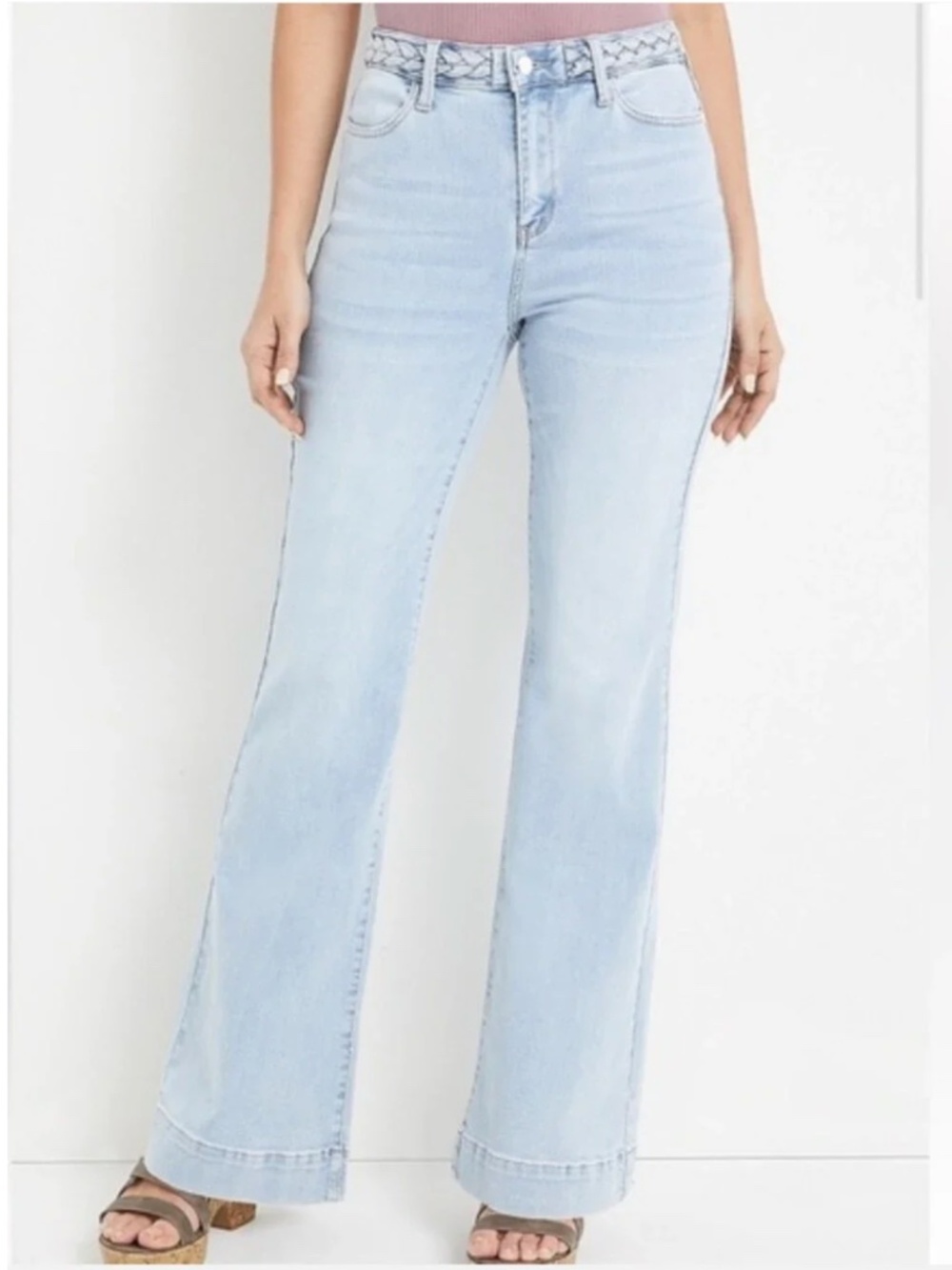 Women's Judy Blue Plus Light Wash Jeans Cadence Braided High-Waist Wide Leg Jean